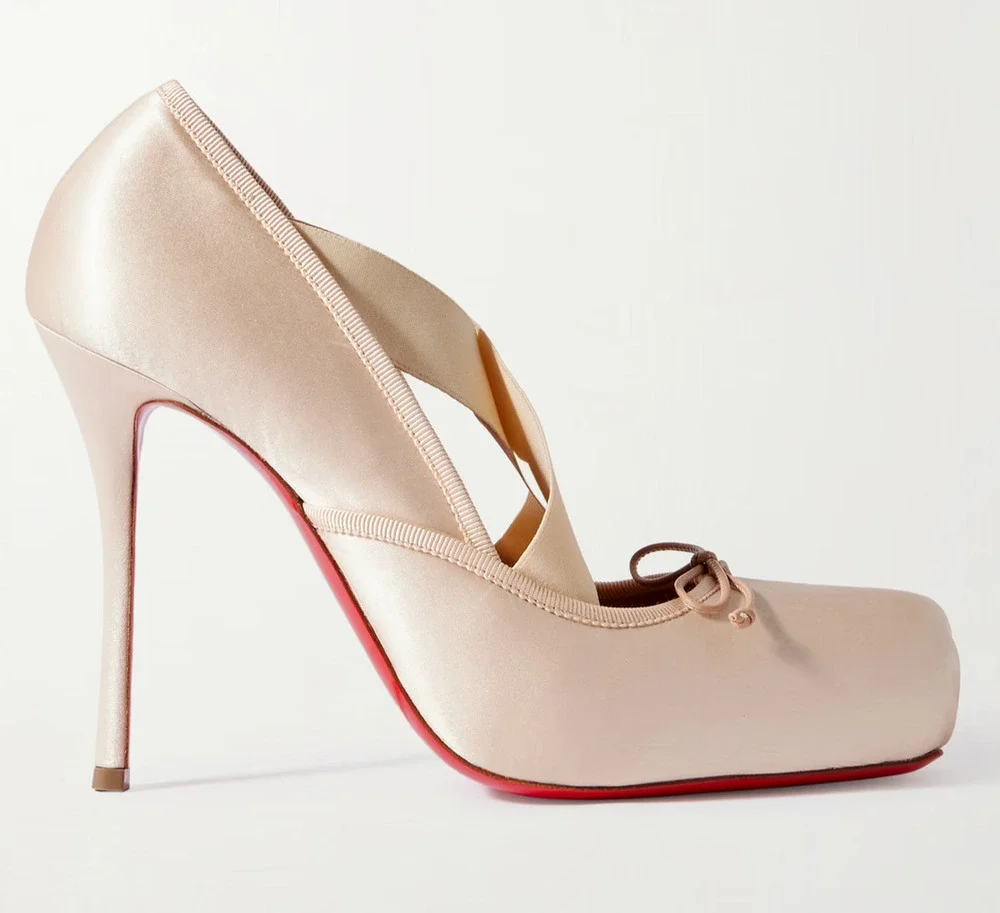 Christian Louboutin Cassiastic 100 Blush Nude Satin Strap Ballet Heel Pump 36